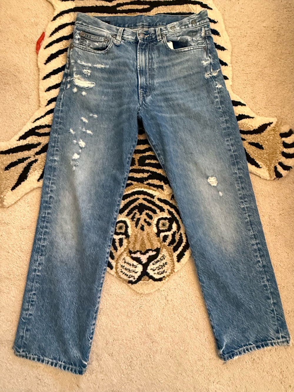 R13 Women’s Boyfriend Jeans - Light Blue Distressed Denim